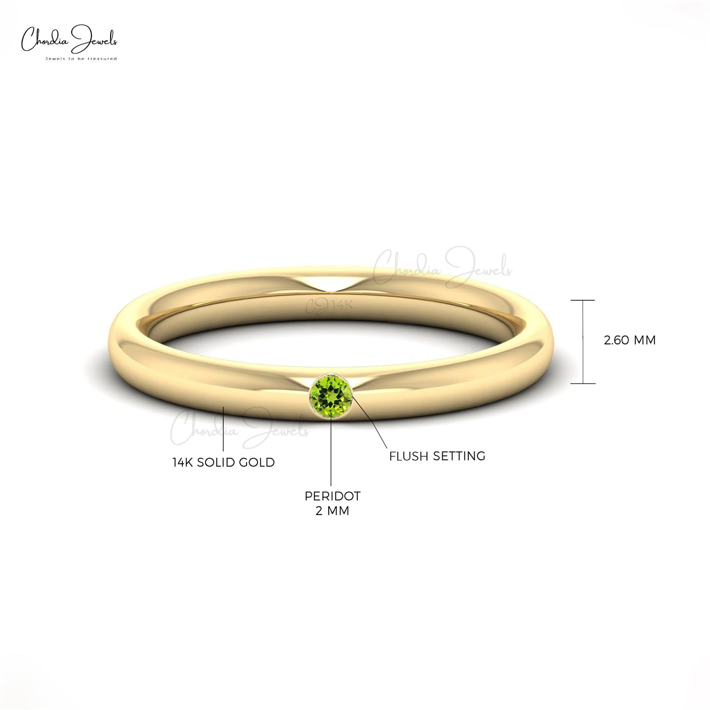 14k Solid Gold Round Natural 0.05 Ct Peridot Gemstone Ring