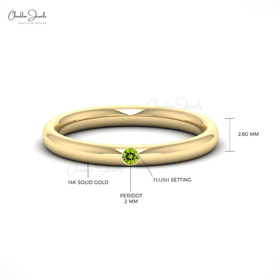 14k Solid Gold Round Natural 0.05 Ct Peridot Gemstone Ring