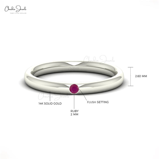 Classic 2mm Round Red Ruby Gemstone Wedding Band Ring