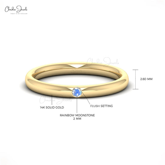 Round Rainbow Moonstone 14k Gold Wedding Ring