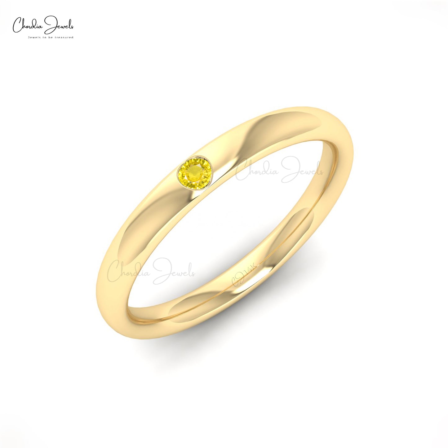 Dainty Round Flush Set Band In 14k Real Gold Yellow Sapphire 0.03 Ct Gemstone Ring
