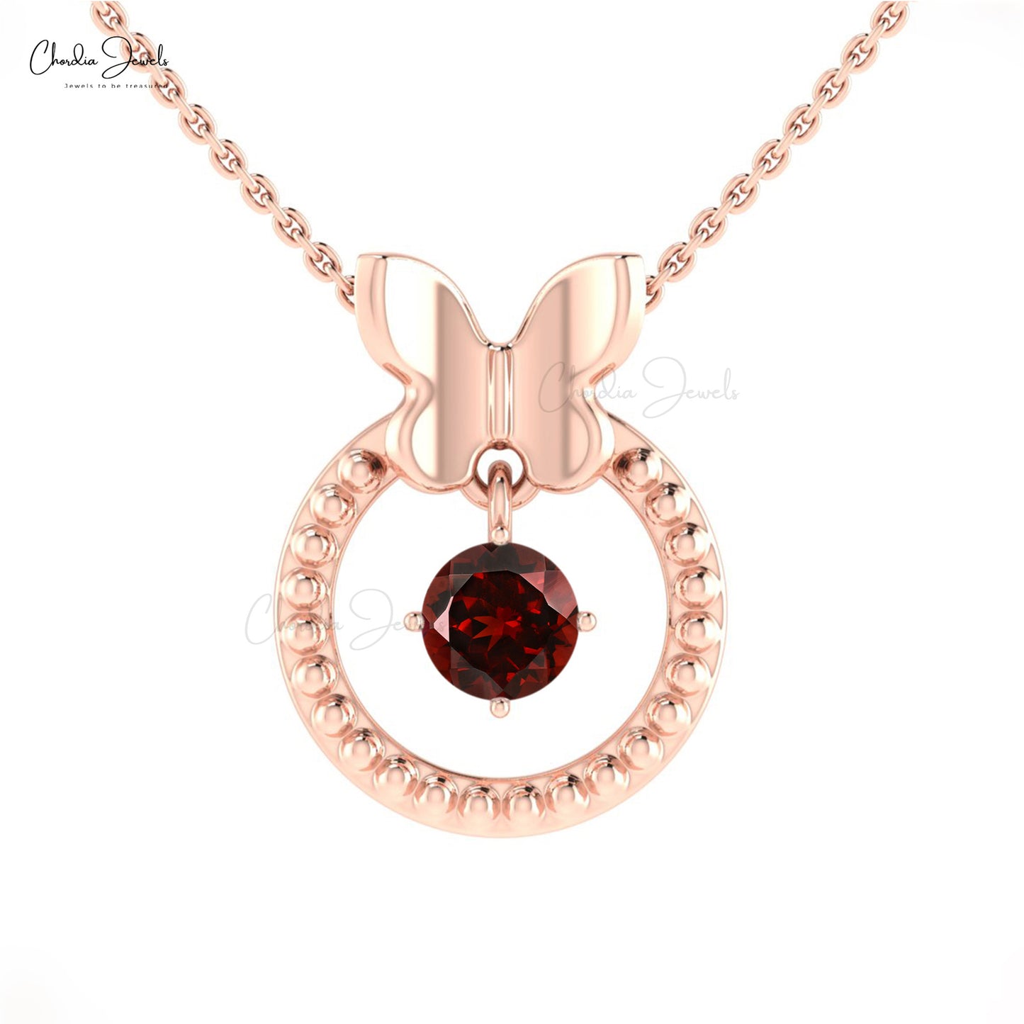 Natural Garnet in 14k Gold Eternity Design Pendant