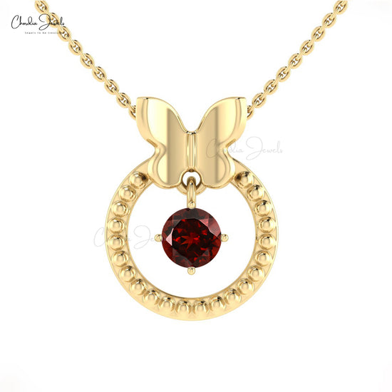 Natural Garnet in 14k Gold Eternity Design Pendant