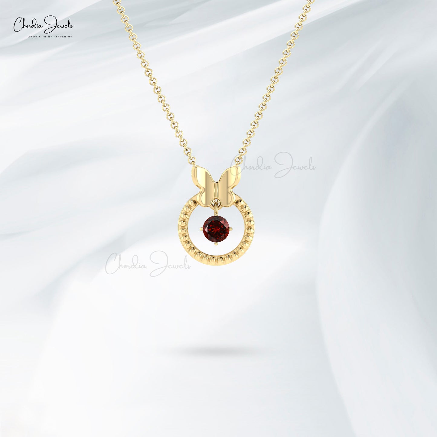 Natural Garnet in 14k Gold Eternity Design Pendant