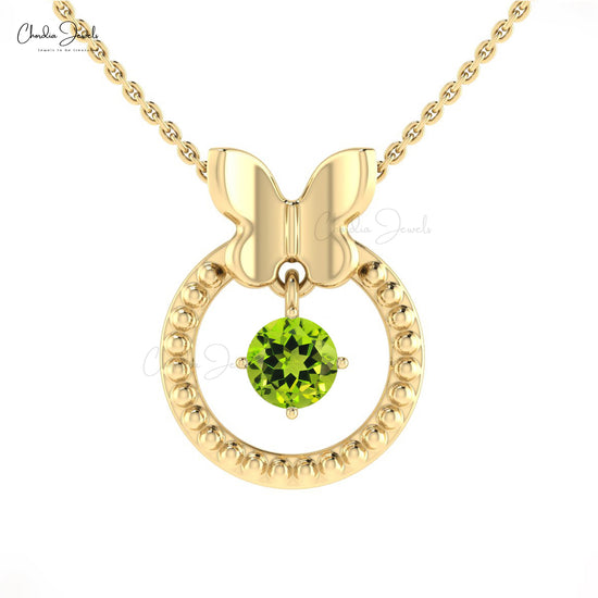 14k Solid Gold Solitaire Pendant, Natural Peridot Pendant, 5mm Round Gemstone Prong Set Pendant, August Birthstone Pendant Gift for Her