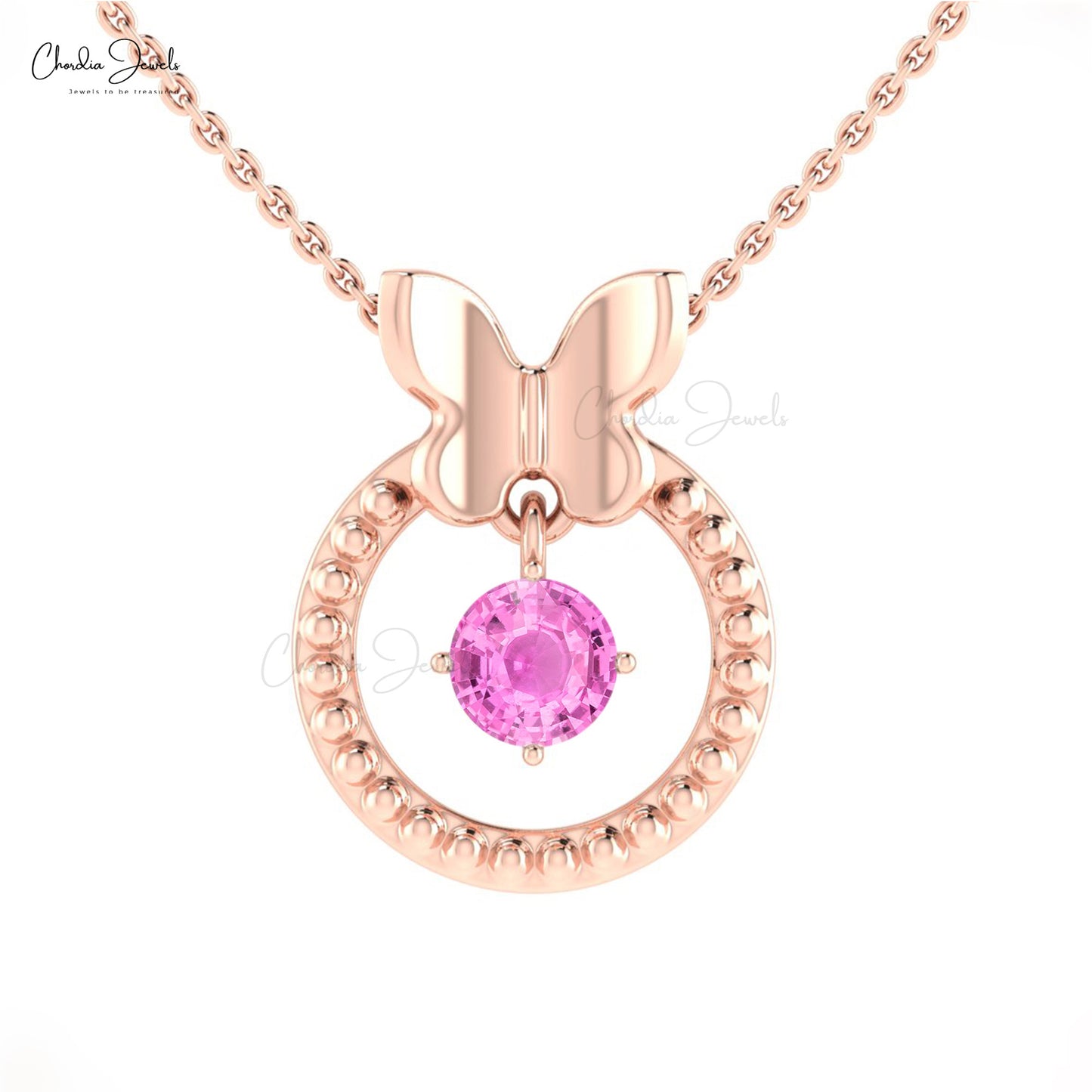 Milgrain Design 14k Solid Gold Pink Sapphire Pendant