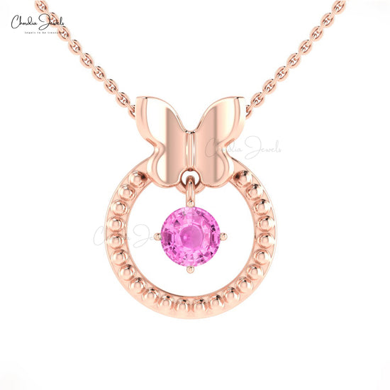 Milgrain Design 14k Solid Gold Pink Sapphire Pendant