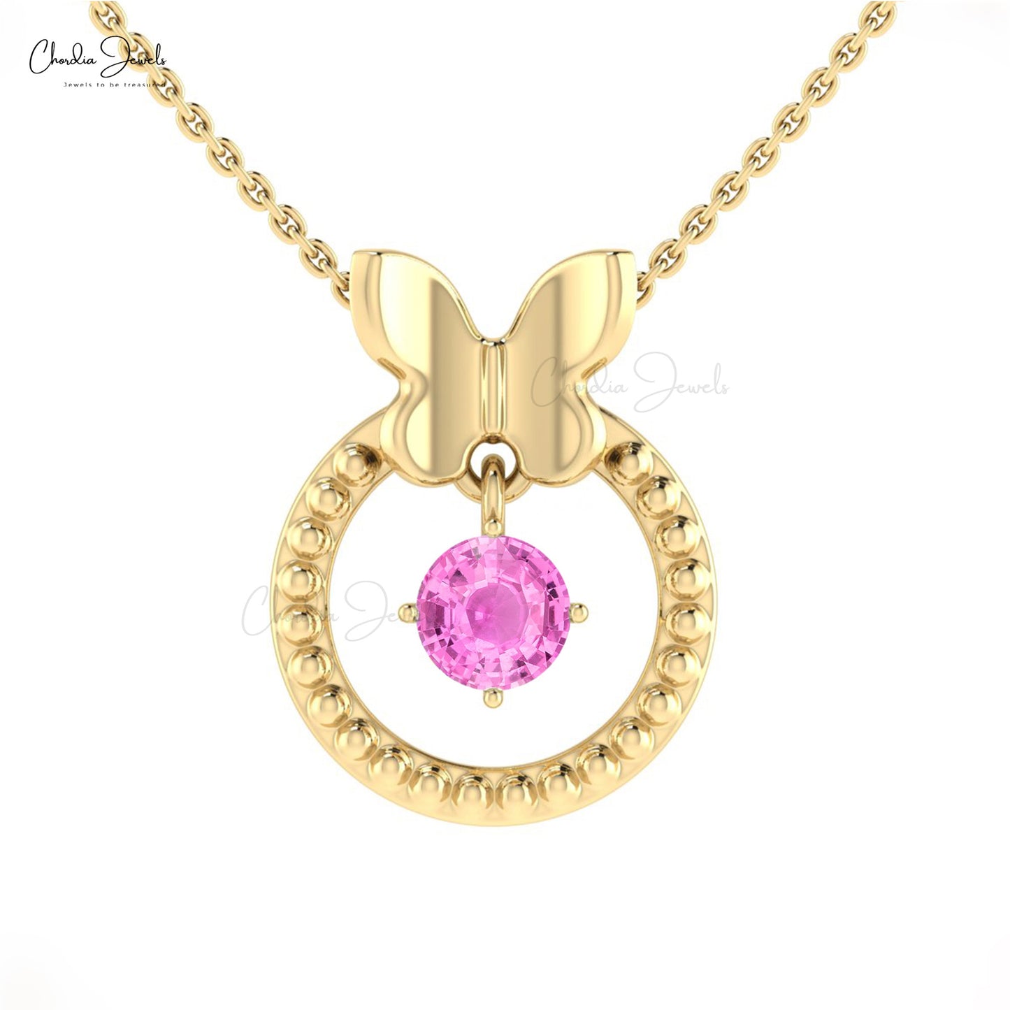 Milgrain Design 14k Solid Gold Pink Sapphire Pendant