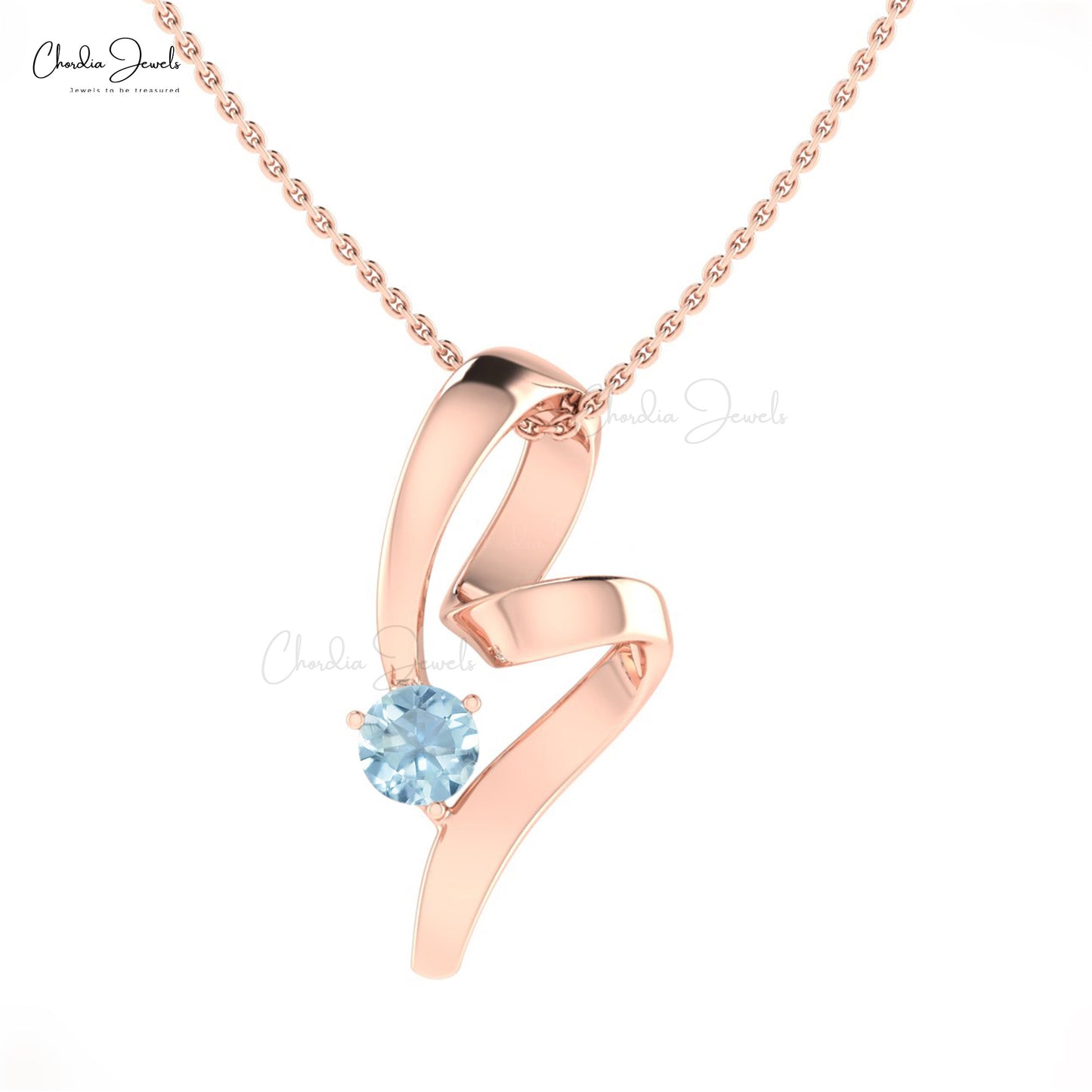 Brilliant Cut Curved Pendant In 14k Solid Gold Aquamarine 5mm Gemstone Everyday Pendants