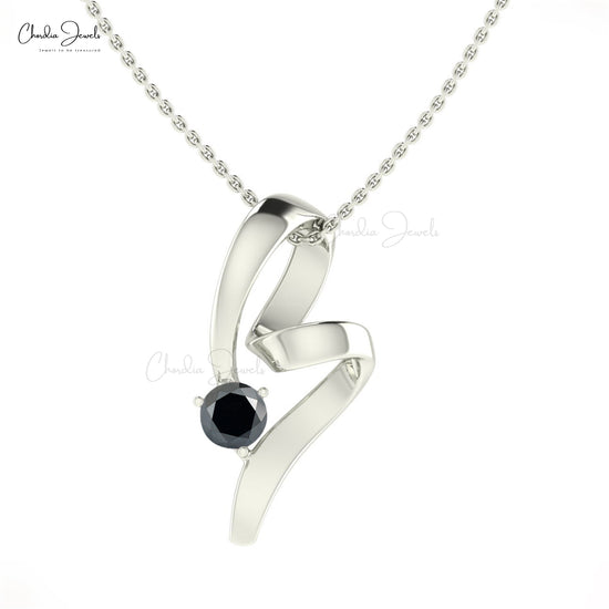 14k Solid Gold Black Diamond Single Stone Twisted Pendant