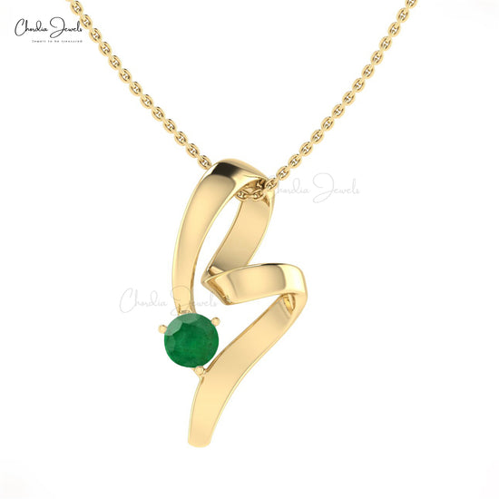 Solitaire Round Emerald Twisted 14k Gold Pendant
