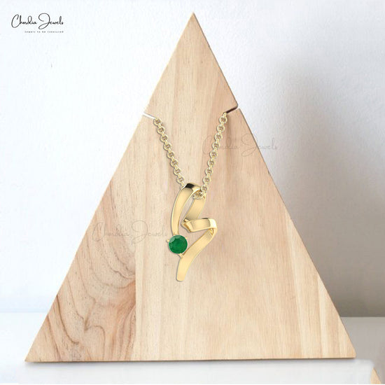 Elegant Twisted Solitaire Pendant In 14k Solid Gold Authentic Emerald Unique Pendant For Her
