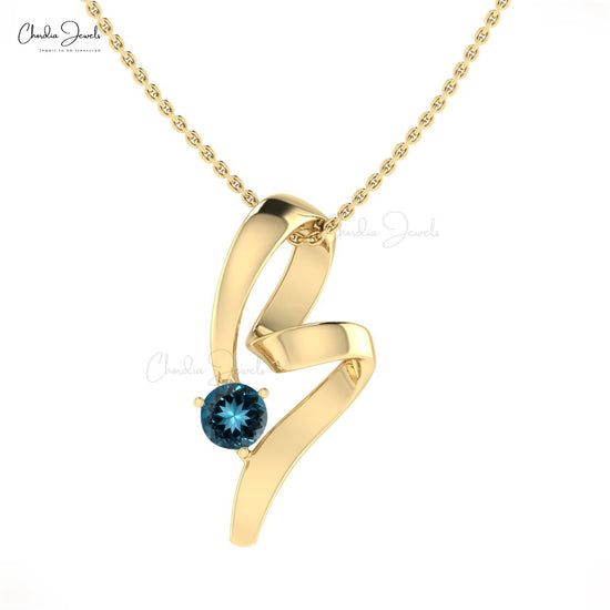 Load image into Gallery viewer, Natural London Blue Topaz 14k Solid Gold Twisted Pendant
