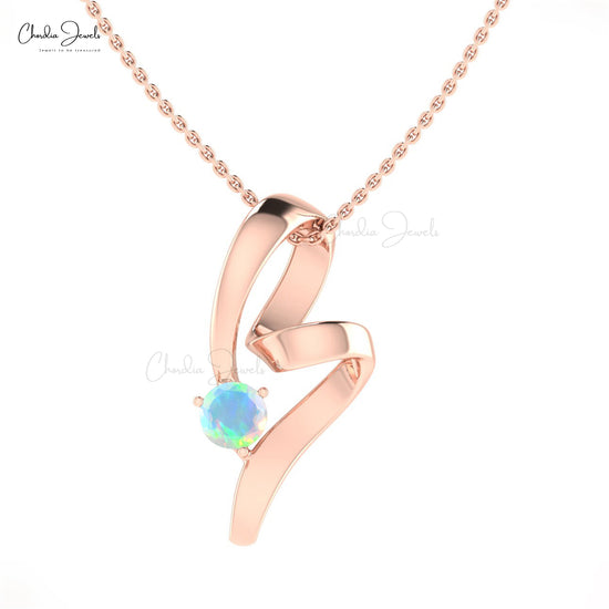 14k Solid Gold Round Shaped Genuine Opal Twisted Pendant