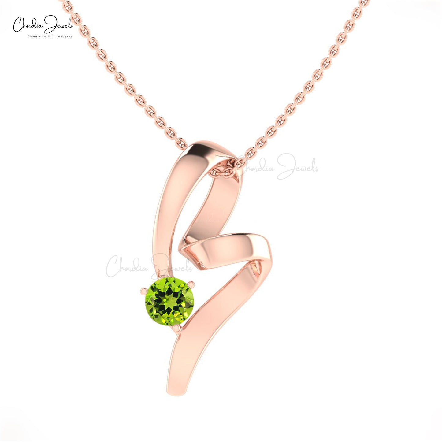 Load image into Gallery viewer, Natural Peridot Twisted Pendant, 14k Solid Gold Handmade Pendant, 5mm Round cut August Birthstone Pendant Gift for Her
