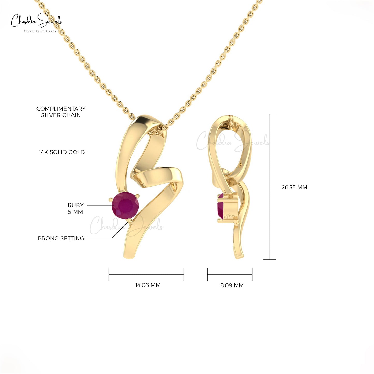 Load image into Gallery viewer, Genuine Ruby Round Cut Solitaire Twisted Pendant
