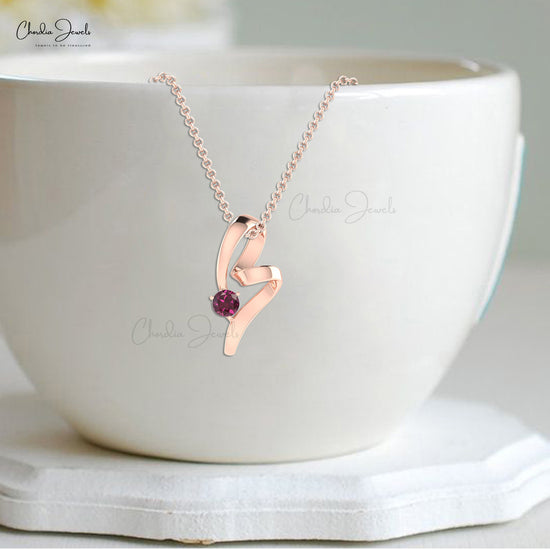 Twisted Single Stone Pendant With 5mm Rhodolite Garnet Curved Necklace In 14k Real Gold