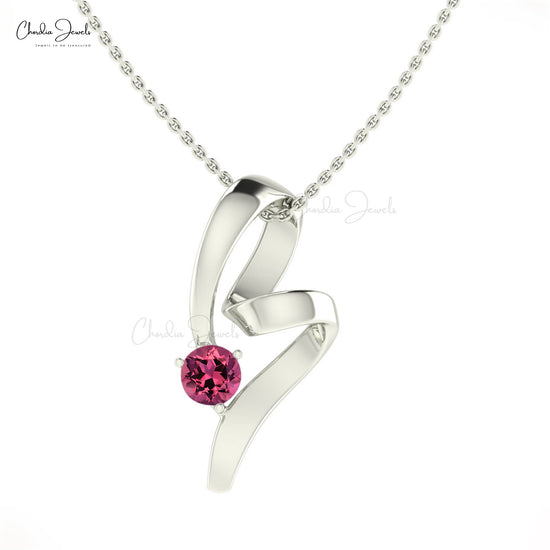 Brilliant Round Cut Pink Tourmaline 14k Gold Twisted Pendant