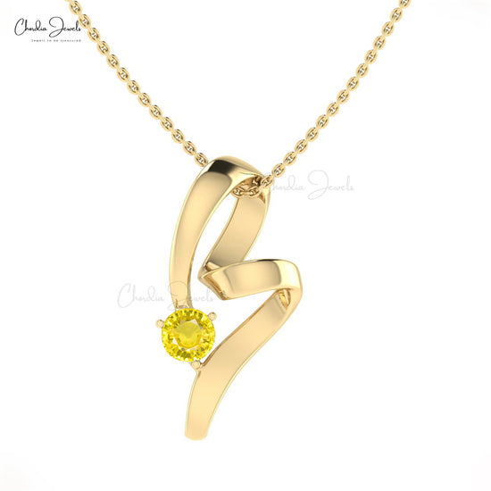 Load image into Gallery viewer, 14k Solid Gold Round Natural Yellow Sapphire Twisted Pendant
