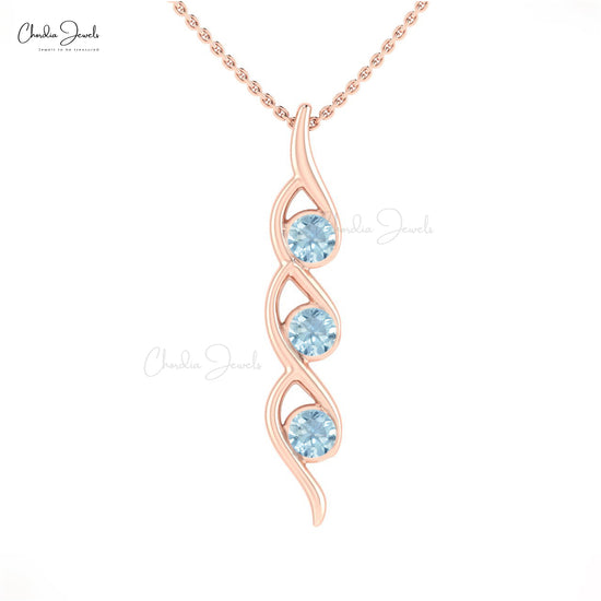 Authentic Aquamarine 14k Gold Twisted Three-Stone Pendant