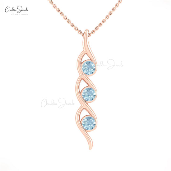 Load image into Gallery viewer, Authentic Aquamarine 14k Gold Twisted Three-Stone Pendant
