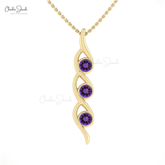 0.66 Carat Natural Amethyst Pendant, 14k Solid Gold 3 Stone Pendant, February Birthstone Pendant Gift for Wife - Chordia Jewels