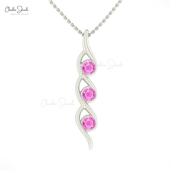 Brilliant Round Cut Three Stone Pink Sapphire Twisted Pendant