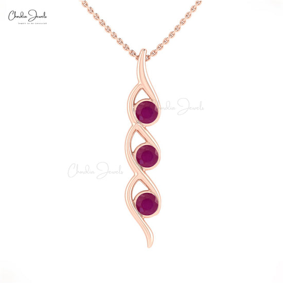 Three-Stone Round Cut Natural Ruby Twisted Pendant