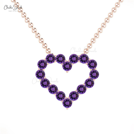 Beautiful Latest New Style Heart Shape Necklace in 14k Real Gold February Birthstone Natural Purple Amethyst Necklace Pendant For Gift