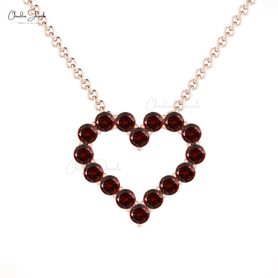 Elegance Dainty Pure 14k Gold Charm Heart Necklaces Pendant Round Shape Natural Red Garnet Gemstone Necklace Birthday Gift For Mom and Sister