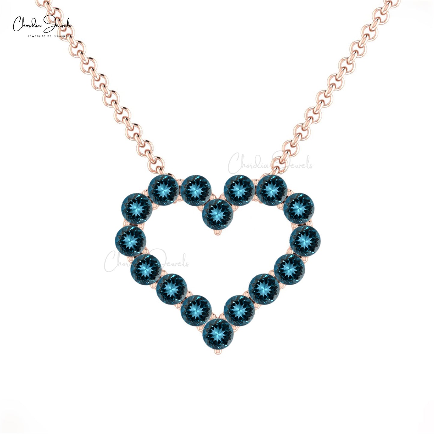 Elegant Genuine London Blue Topaz Open Heart Shape Necklace Pendant 14k Pure Gold Charm Necklace Anniversary Gift For Women