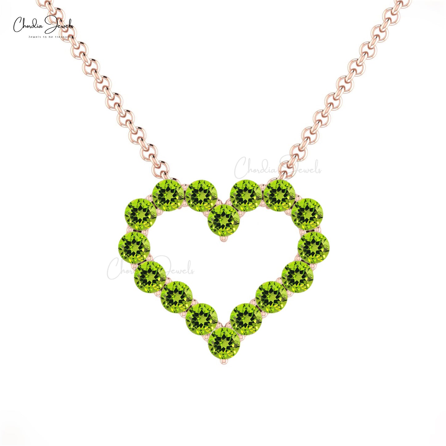 AAA Peridot Open Heart Necklace With 2mm Gemstone Bead Set In 14k Pure Gold Necklaces