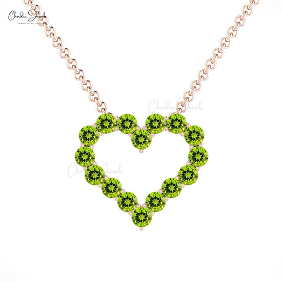 AAA Peridot Open Heart Necklace With 2mm Gemstone Bead Set In 14k Pure Gold Necklaces