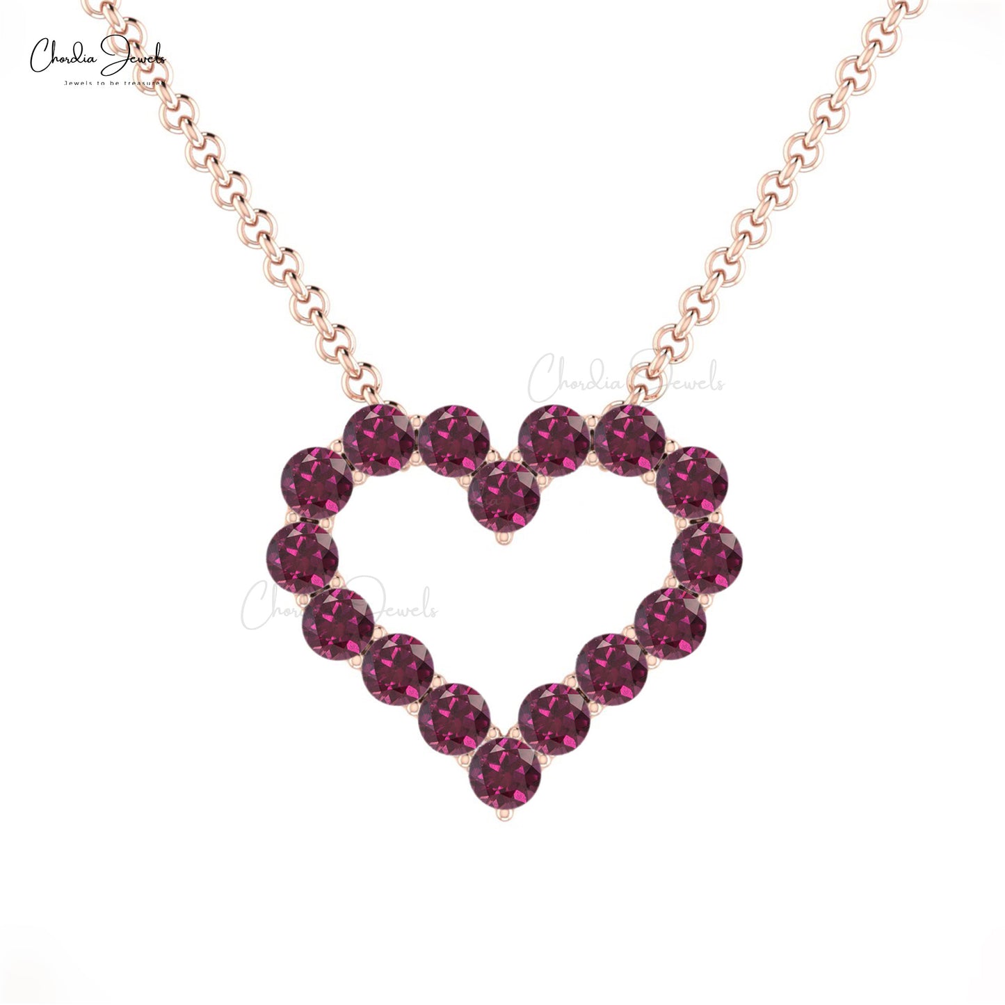 Load image into Gallery viewer, Latest Design January Birthstone Authentic Rhodolite Garnet Open Heart Necklace Pendant 14k Real Gold Necklace Wedding Gift
