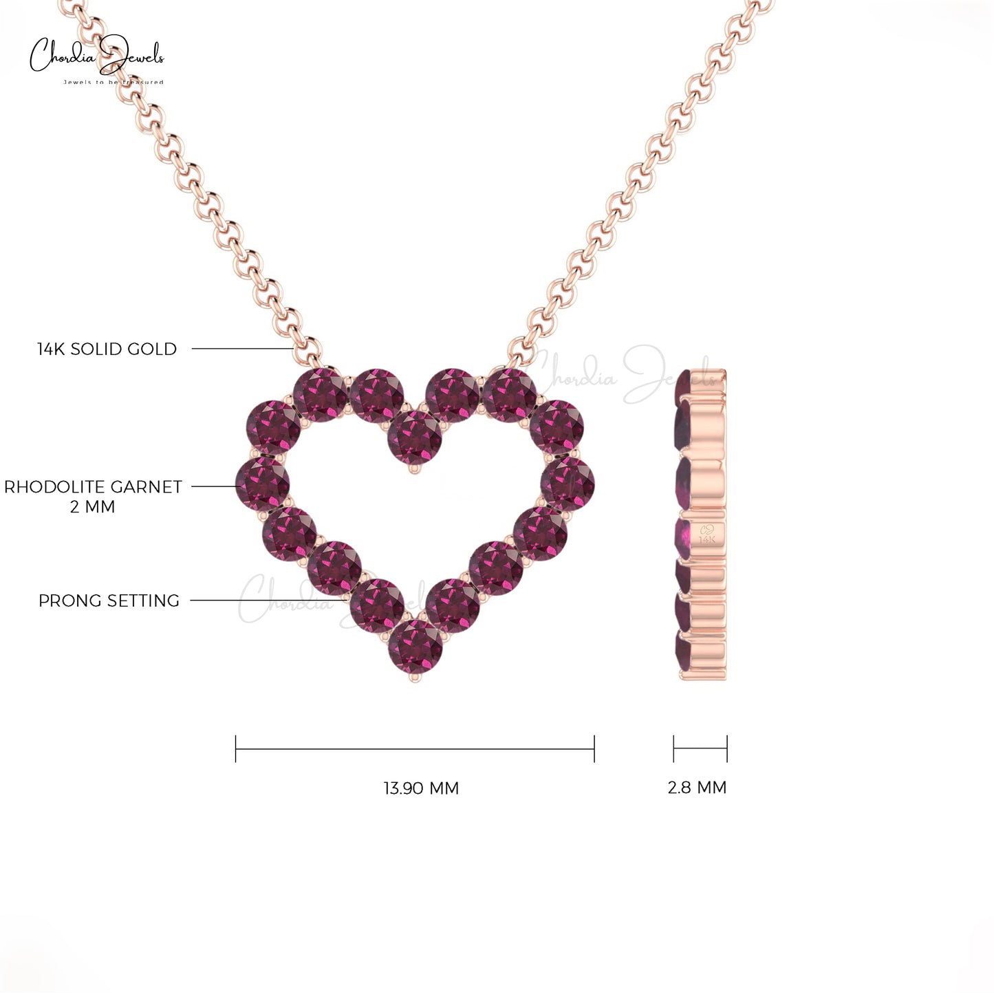 Rhodolite Garnet Heart Necklace