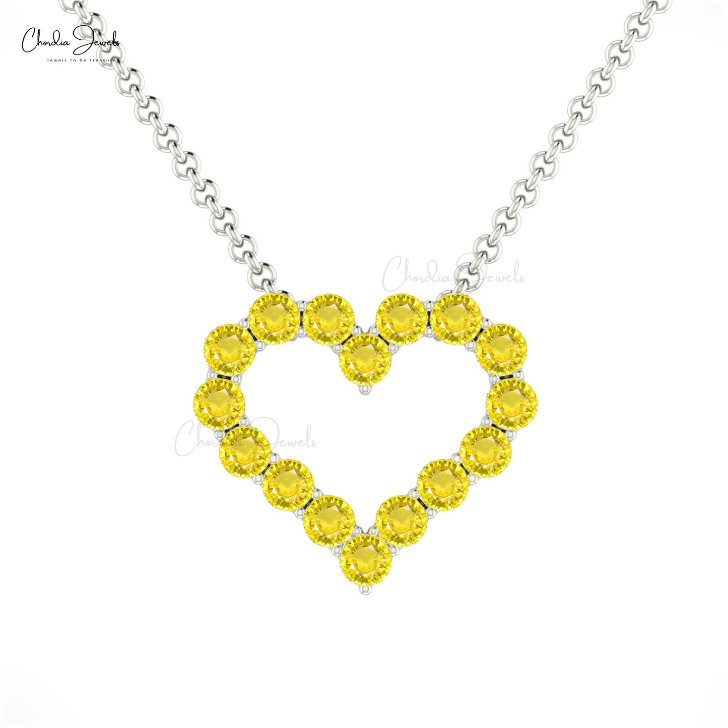 Handmade Unique Heart Shaped Necklace 2mm Round Shape Authentic Yellow Sapphire Beaded Necklace Pendant 14k Solid Gold Fine Jewelry For Christmas Gift