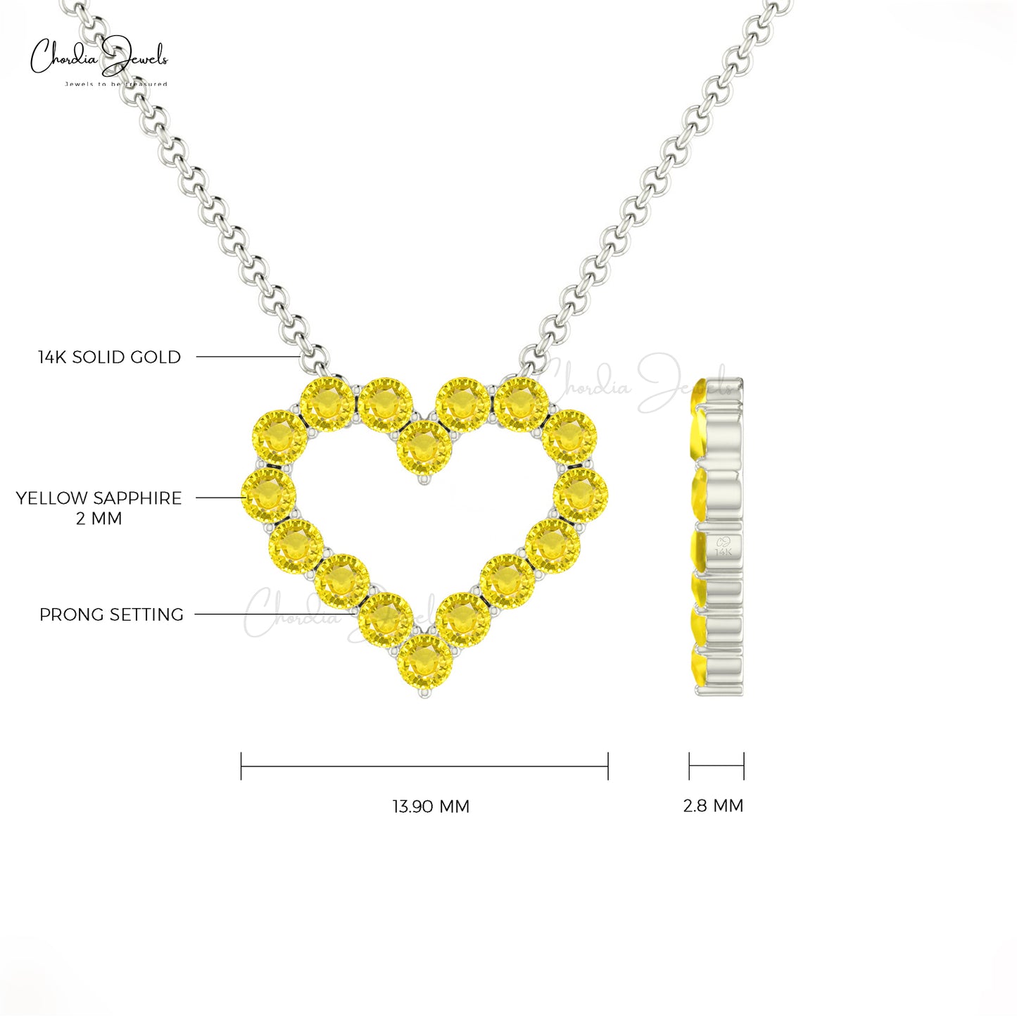 Yellow Sapphire Open Heart Necklace