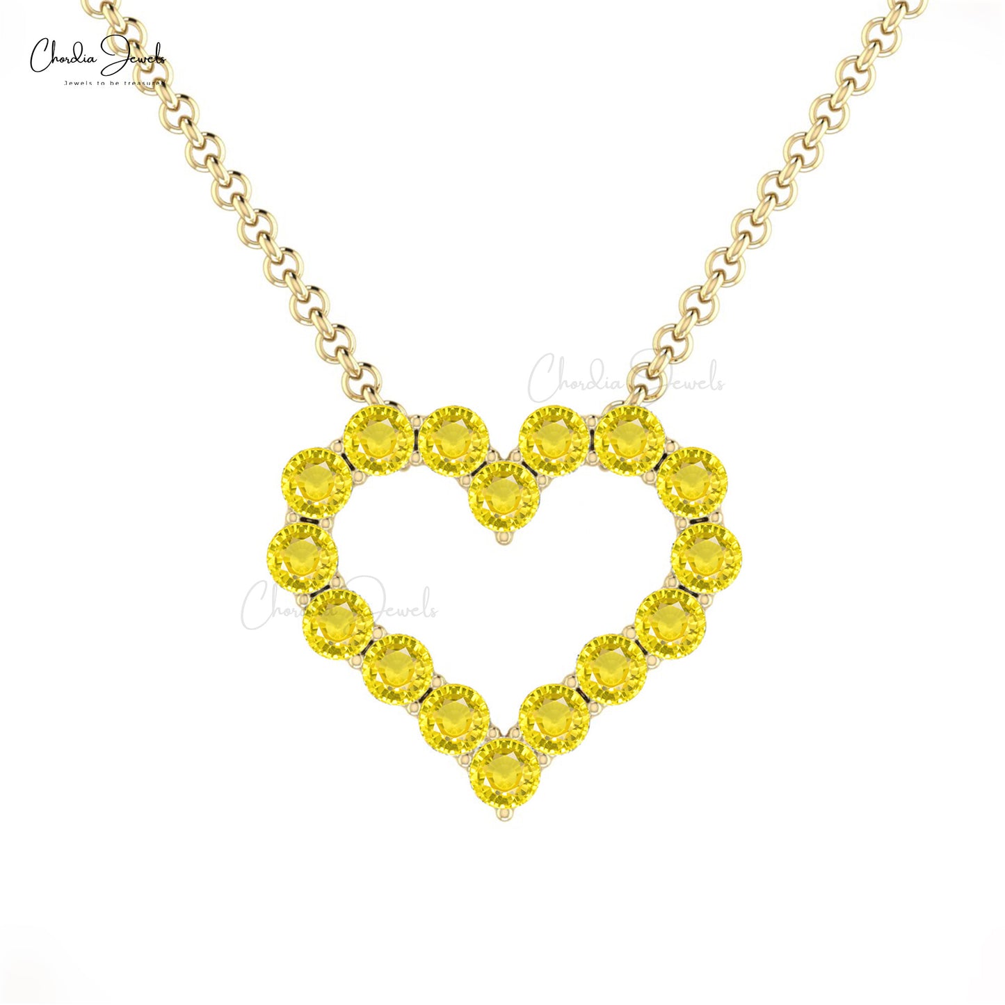 Handmade Unique Heart Shaped Necklace 2mm Round Shape Authentic Yellow Sapphire Beaded Necklace Pendant 14k Solid Gold Fine Jewelry For Christmas Gift