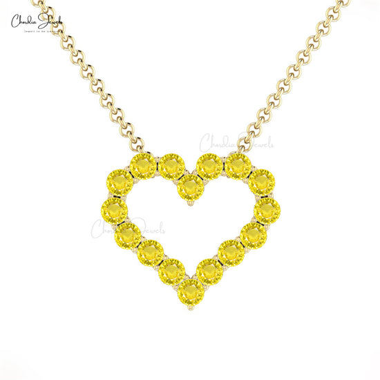 Handmade Unique Heart Shaped Necklace 2mm Round Shape Authentic Yellow Sapphire Beaded Necklace Pendant 14k Solid Gold Fine Jewelry For Christmas Gift