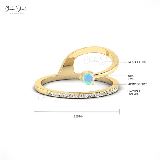 14k Gold Opal and Diamond Dainty Wedding Ring