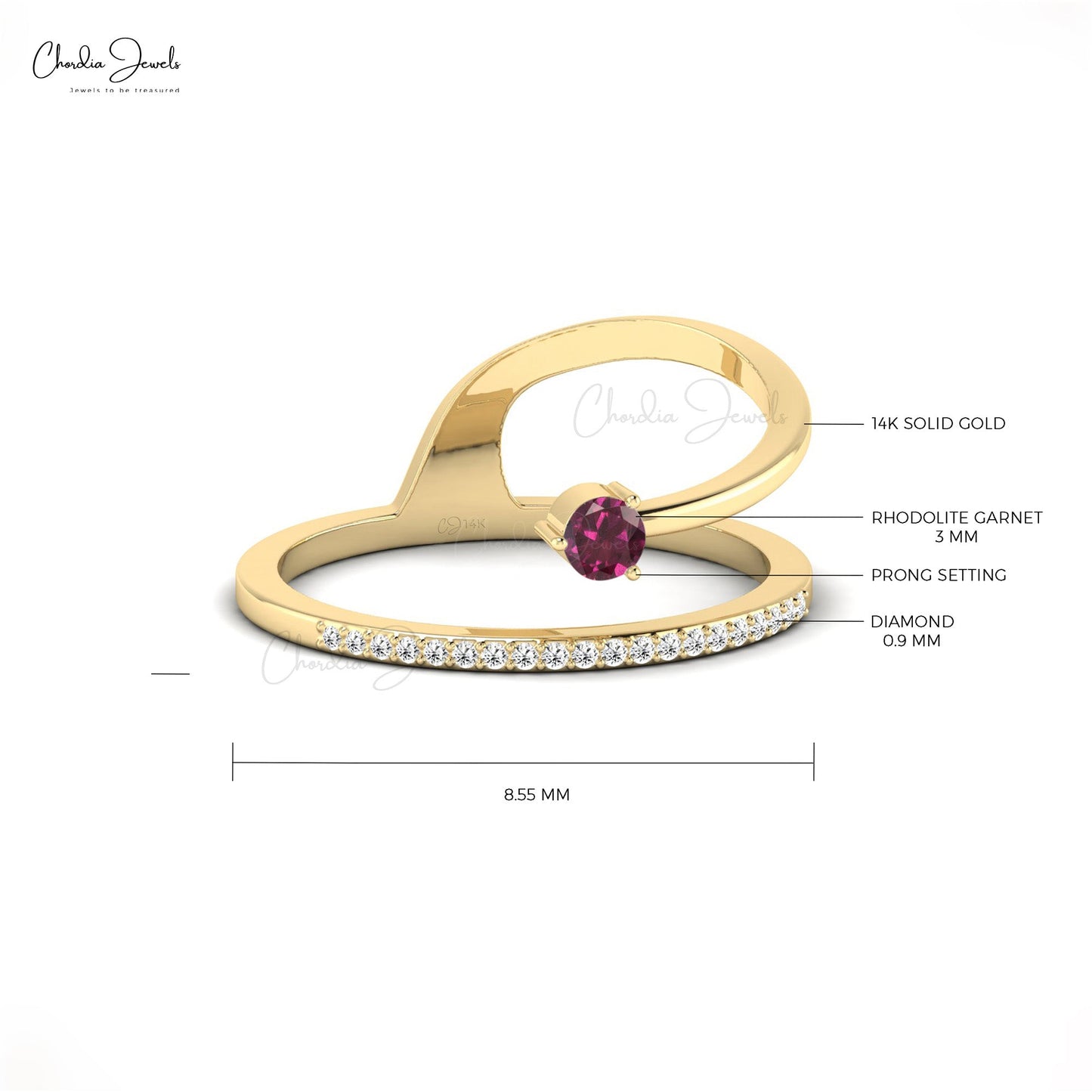 Rhodolite Garnet Prong Set Dainty Ring in 14k Solid Gold
