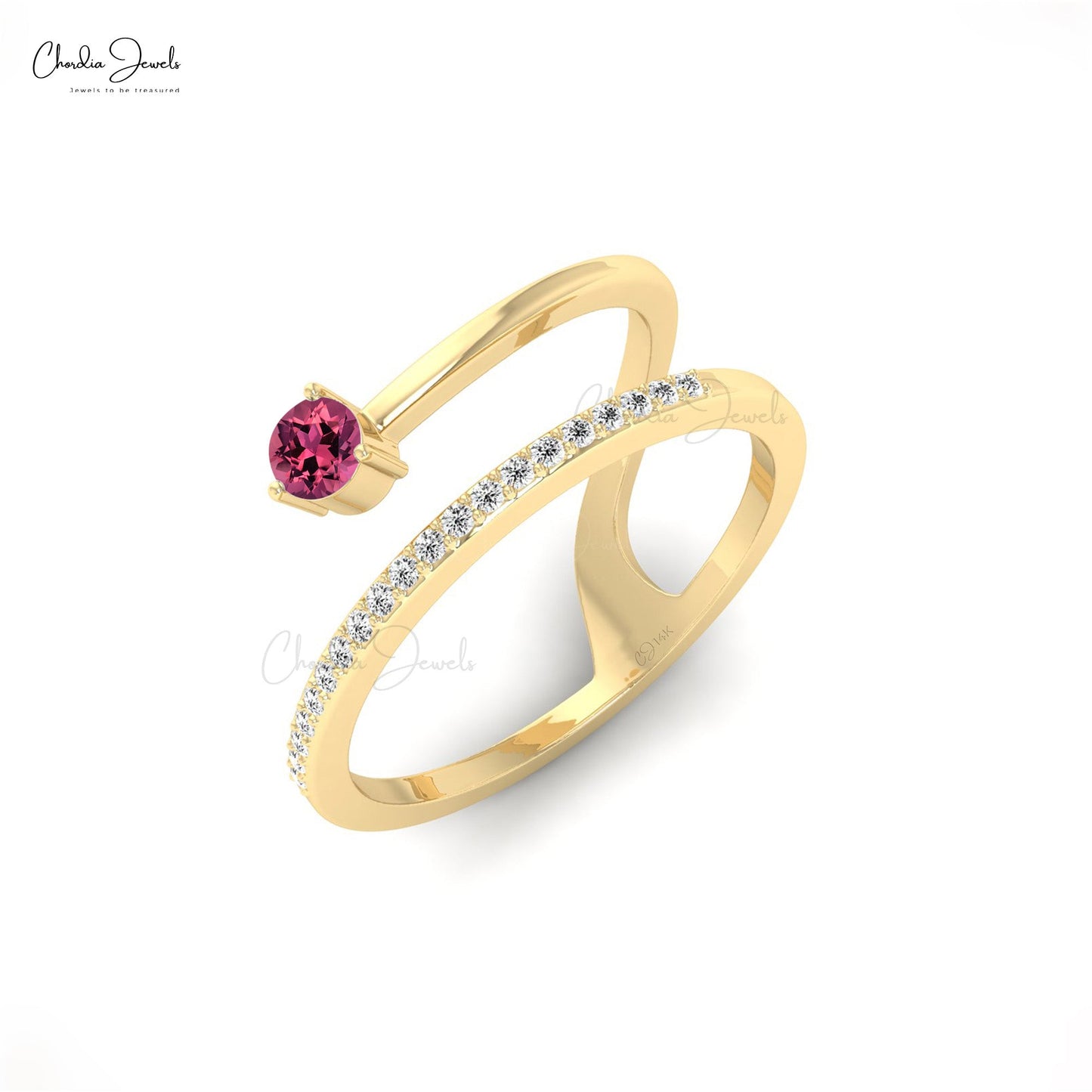 Pink Tourmaline Dainty Engagement Ring with Pave Diamond Setting