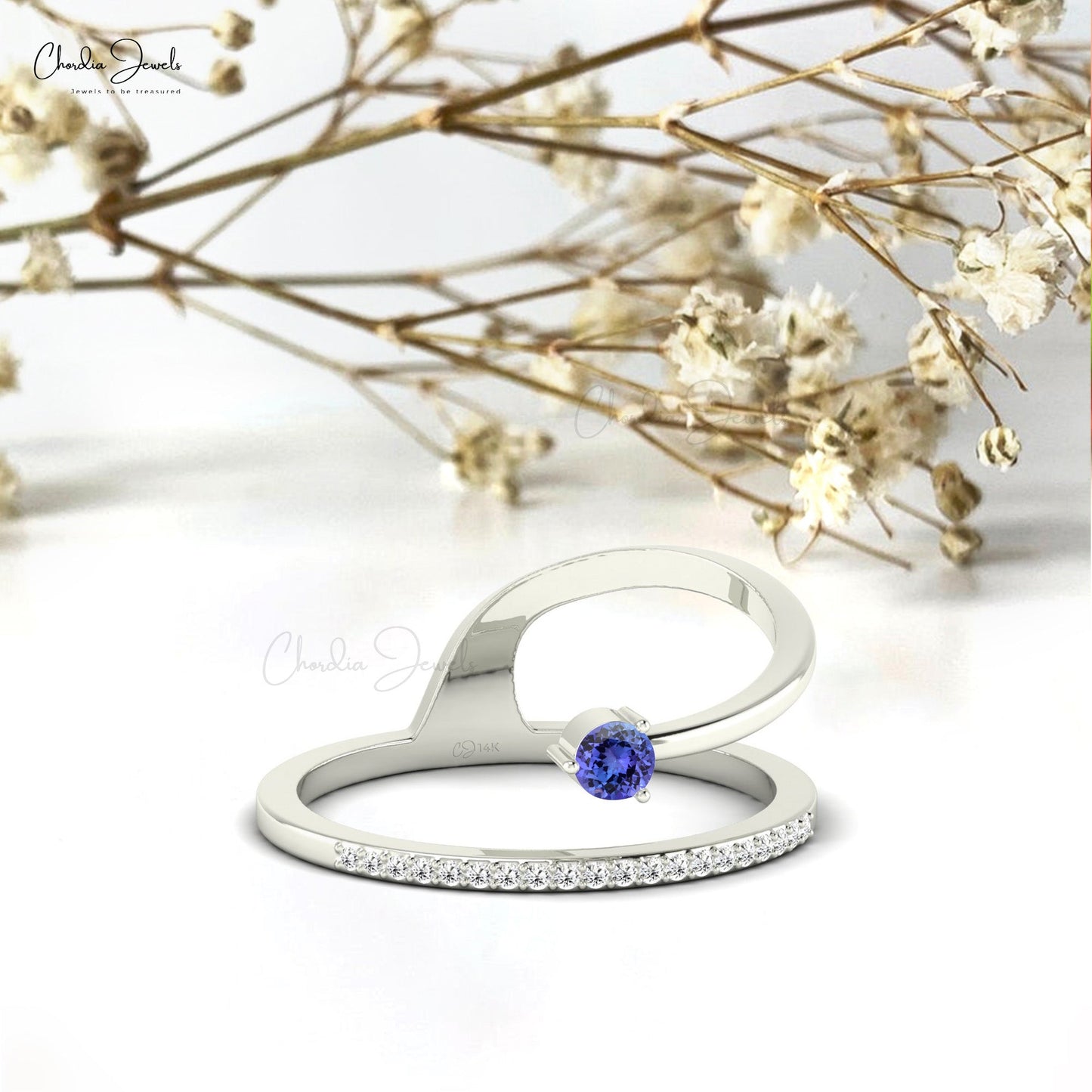 Dainty Tanzanite Ring in 14k Solid Gold For Women
