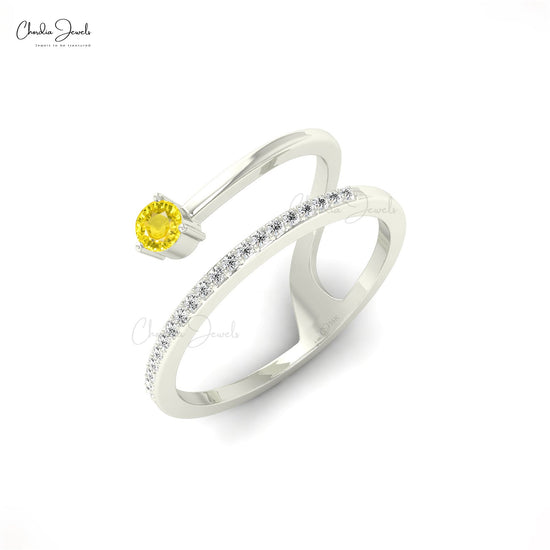 Genuine Yellow Sapphire Diamond Solid 14k Gold Dainty Ring