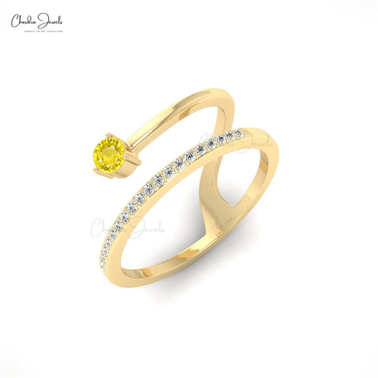 Genuine Yellow Sapphire Diamond Solid 14k Gold Dainty Ring