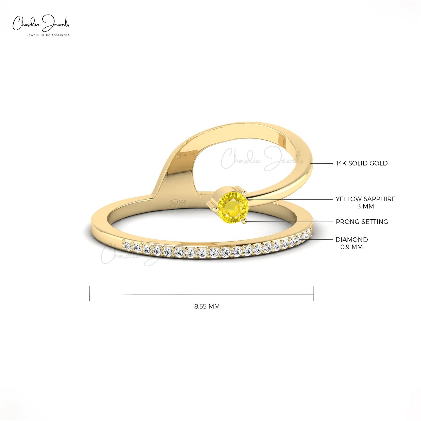 Genuine Yellow Sapphire Diamond Solid 14k Gold Dainty Ring