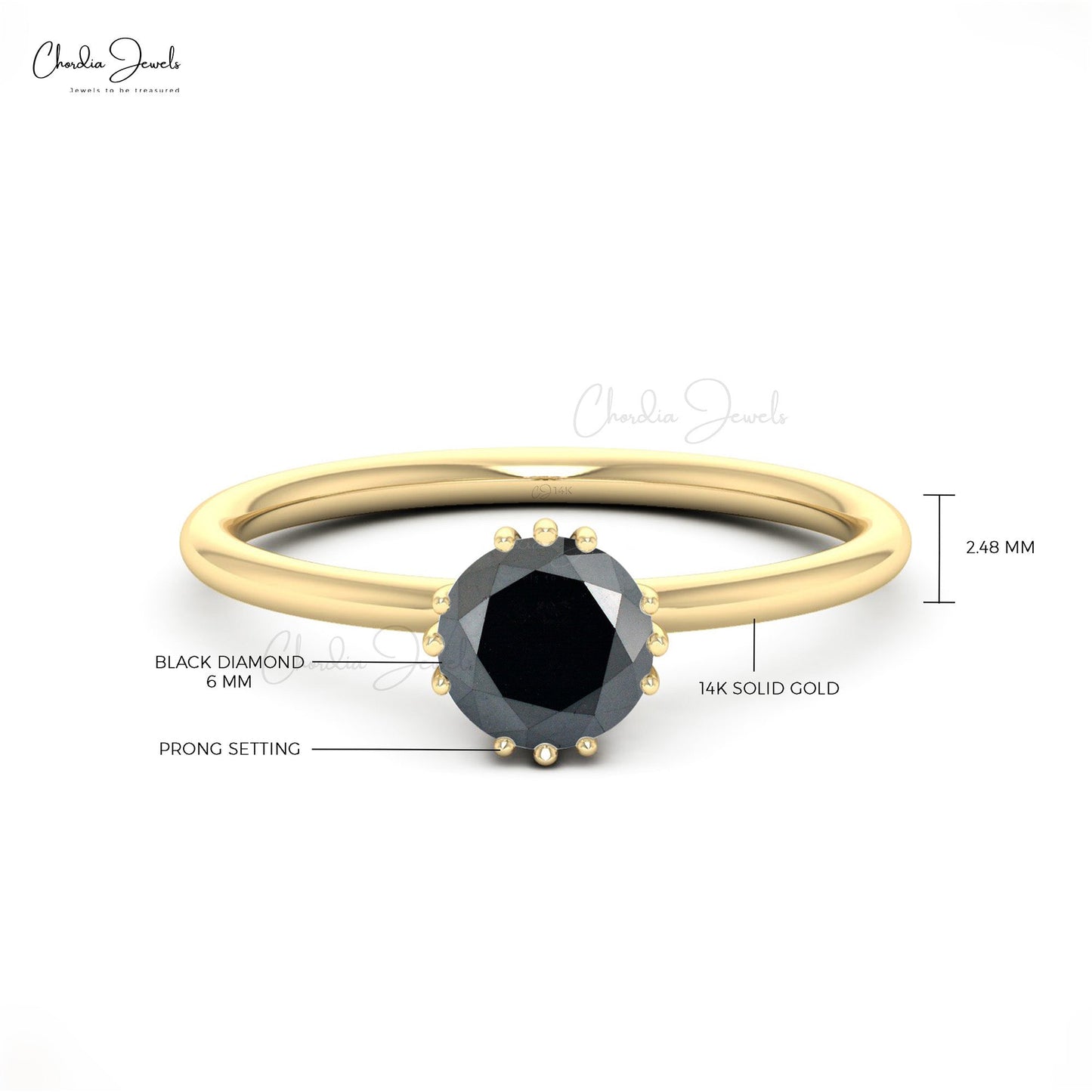 14k Solid Gold Natural Black Diamond Solitaire Ring For Engagement, Solitaire Black Diamond Rings, Gift For