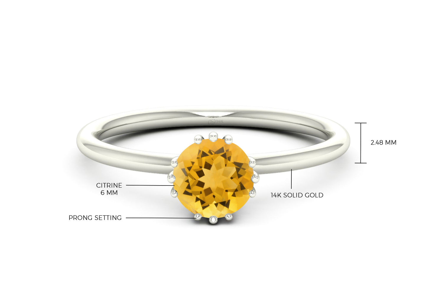 Citrine Round Cut Solitaire Wedding Ring In 14k Gold