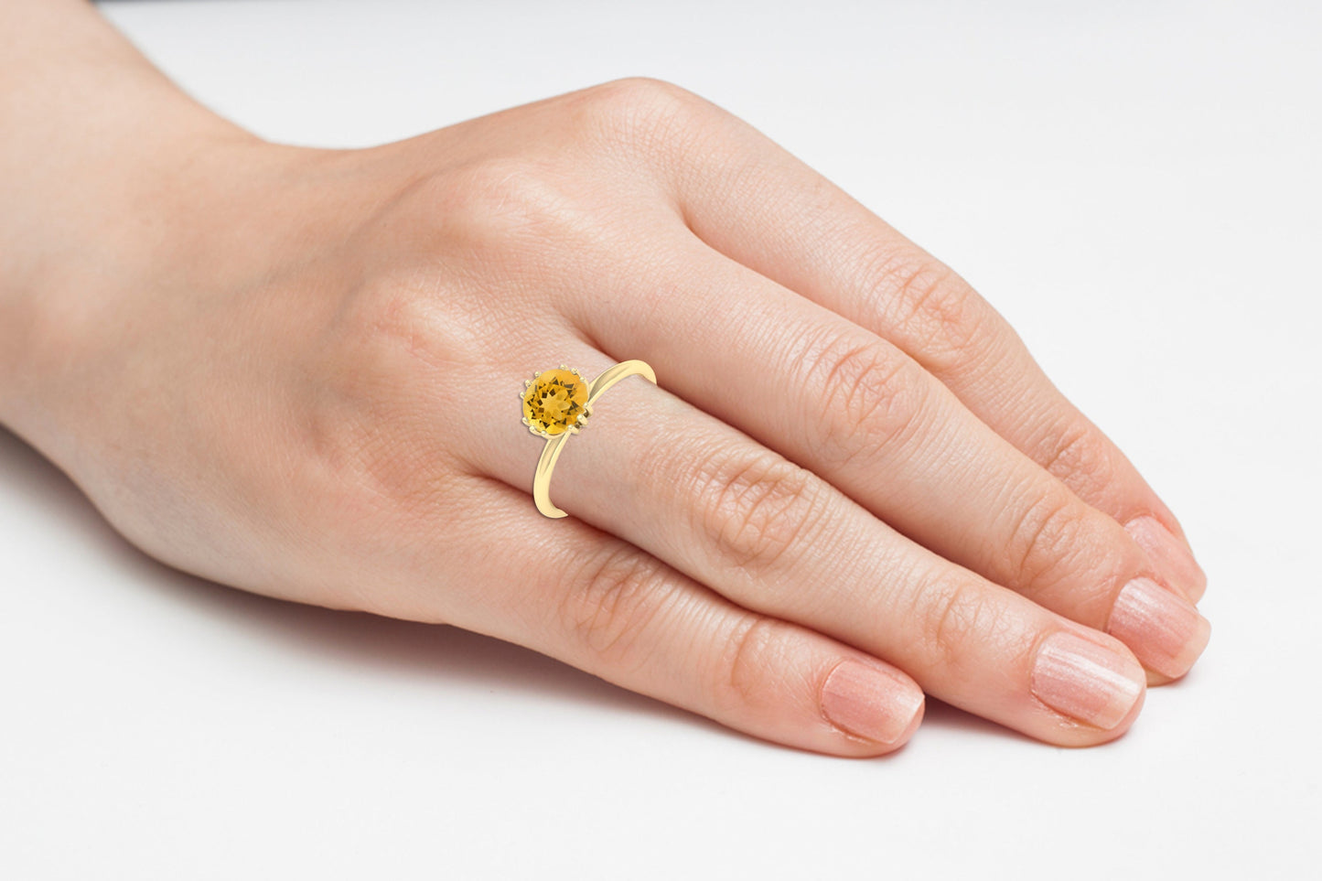 Citrine Round Cut Solitaire Wedding Ring In 14k Gold