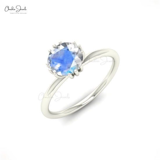 True Beauty 14k Gold White Rainbow Moonstone Solitaire Ring